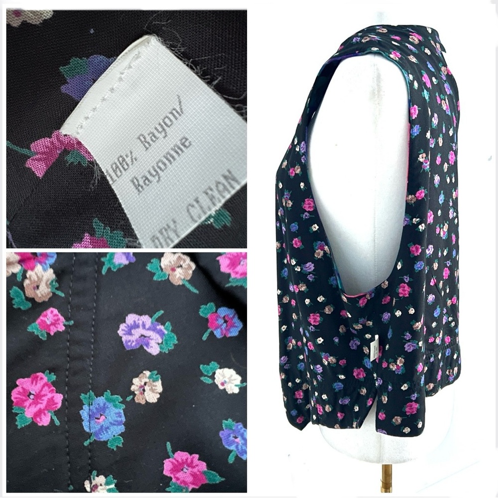 🇨🇦Suttles & Seawinds Vintage 1990s Quilted Floral Vest – Pink Purple Blue Green - Picture 4 of 16